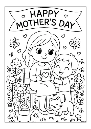 This child gives his mother a beautiful drawing for Mother's Day coloring page