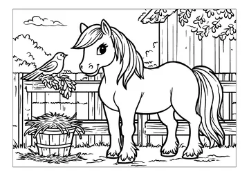 A peaceful moment in the equestrian garden coloring page