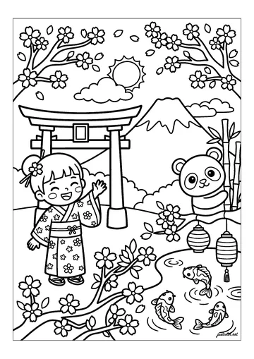 A short journey to the land of the rising sun coloring page