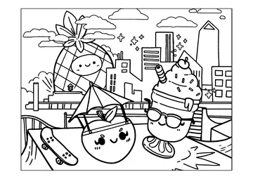 Small apples and ice cream, on vacation coloring page