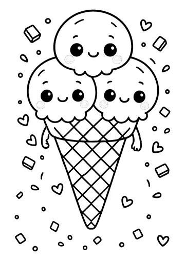 Ice cream with three scoops coloring page