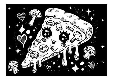 Space pizza share coloring page