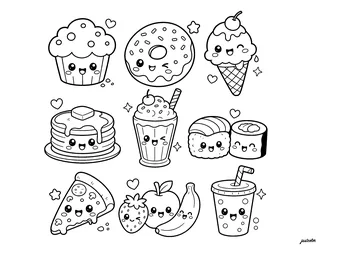 Delicious feast of adorable treats coloring page