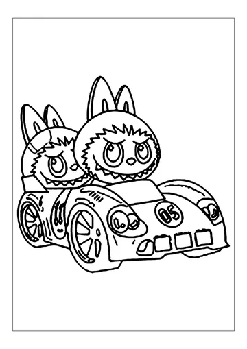 Two Labubu by car coloring page