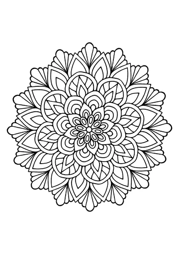 A beautiful Mandala to color, looking like a flower with leaves coloring page
