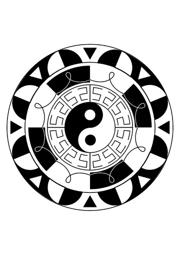 The famous Yin & Yang symbol integrated to a nice black & white Mandala coloring page