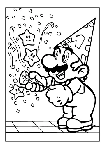 Mario celebrates coloring page