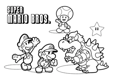 Mario, Luigi and Toad versus Bowser coloring page
