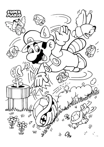 Flying Squirrel Mario in combat coloring page