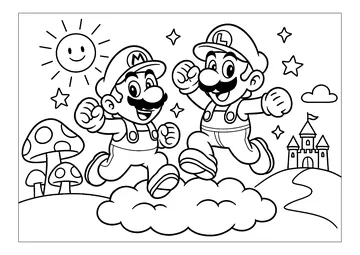 Mario and Luigi on cloud nine coloring page