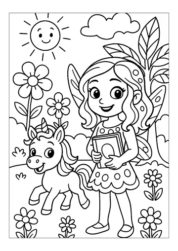 Mia and her unicorn friend coloring page