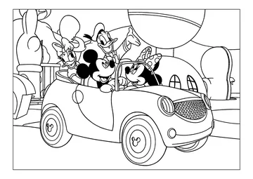 Mickey's friends in the car coloring page