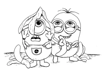 Two Minions with bananas coloring page