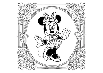 Pretty Minnie in a flowery setting coloring page
