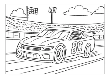Nascar car with crowd in background coloring page