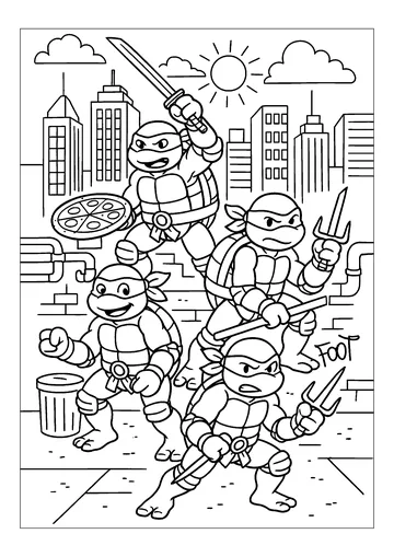 Ninja Turtles in Action coloring page