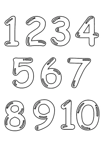 Simple drawing of numbers from 0 to 10 coloring page