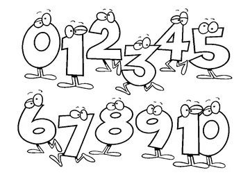 Character numbers: 0 to 10 coloring page