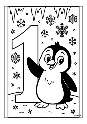 1: Happy little penguin in the snow coloring page