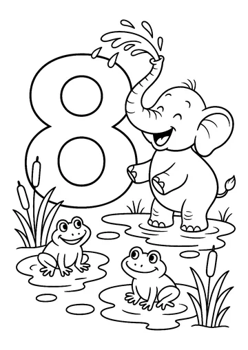 8: Happy Elephant and his frog friends coloring page