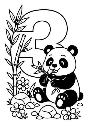 3: The happy panda in his garden coloring page