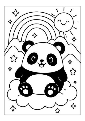 Happy panda on a cloud coloring page