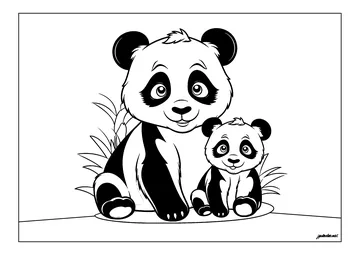 Happy panda and her cub coloring page