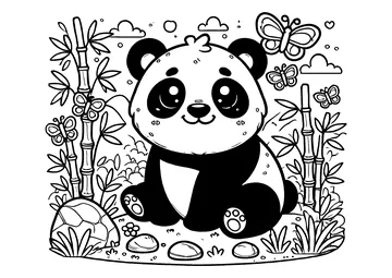Cute little panda surrounded by bamboo coloring page