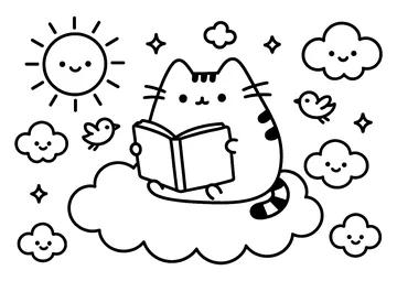Dreamy cat on a cloud coloring page