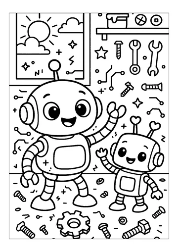 Two robots in the garage coloring page