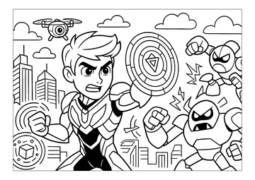 Epic combat in a futuristic city coloring page