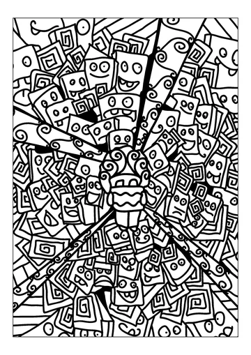 Doodle with many robot heads coloring page
