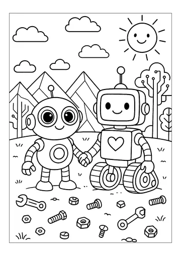 Robot friends coloring page