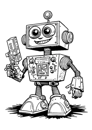 Nice robot in the style of the 80's coloring page