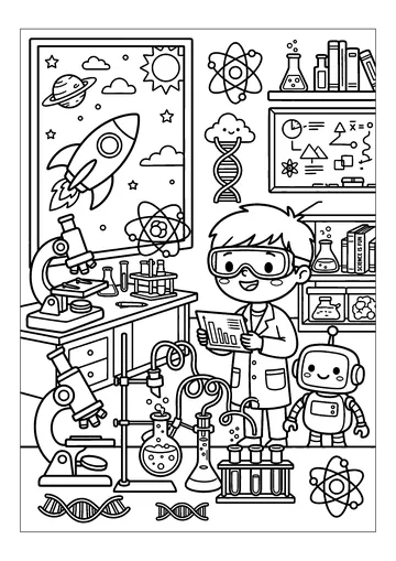 Young scientist in his laboratory coloring page