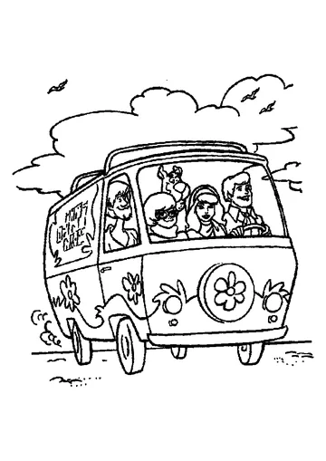 The Scooby-Doo team in their mini bus coloring page