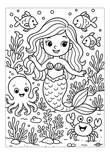 Siren and her seafaring friends coloring page