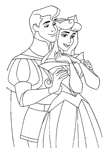 Sleeping Beauty with her prince coloring page