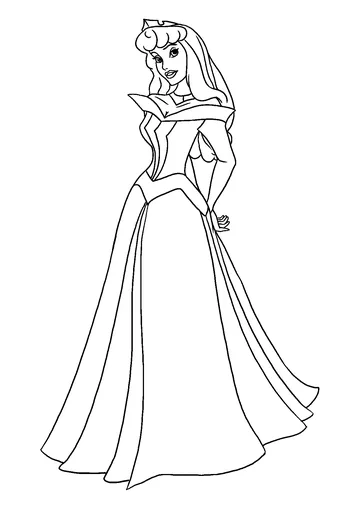 Aurora with a beautiful princess dress to color coloring page