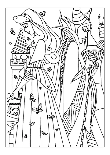 Maleficent and Aurora back to back coloring page