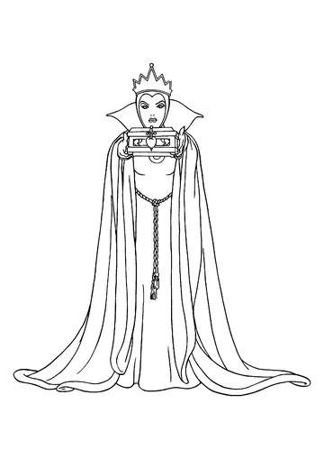 Snow White's Evil Queen with the chest that was supposed to contain Snow White's heart coloring page