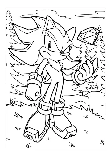 Shadow the hedgehog in a fir forest coloring page