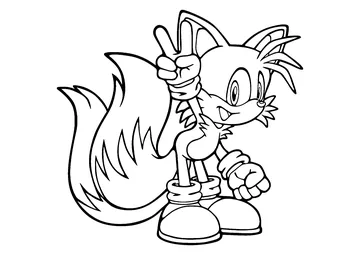 Tails makes the victory sign coloring page