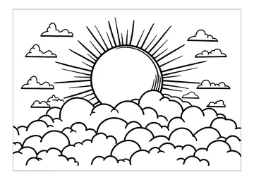 Giant sun behind a cloud cluster coloring page