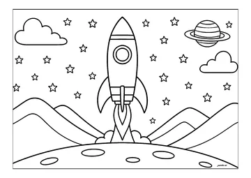 Rocket taking off coloring page