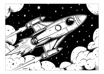 A rocket hurtling through space coloring page