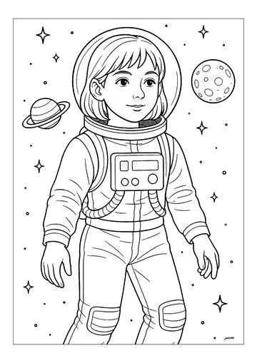 Young astraunote girl coloring page