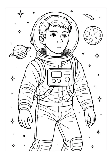 Young astraunote man coloring page