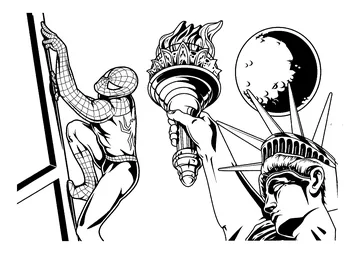 Spiderman near the statue of liberty coloring page