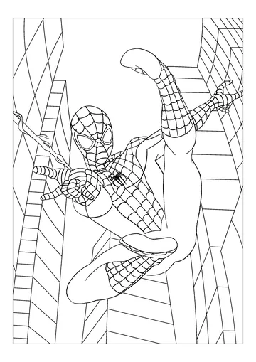 Here is our spider superhero in action, in high flight, in the streets of his hometown: New York coloring page